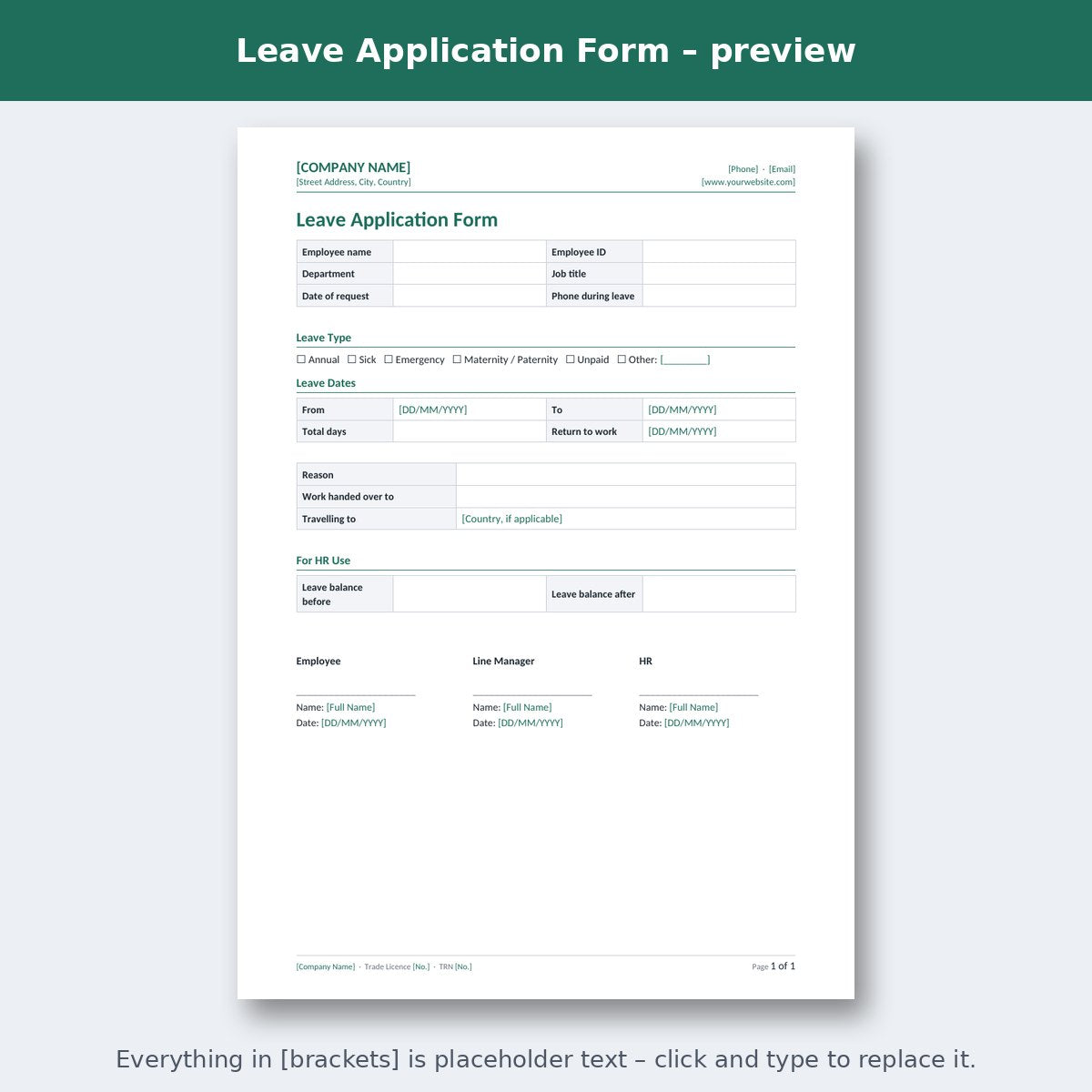 Leave Application Form – preview