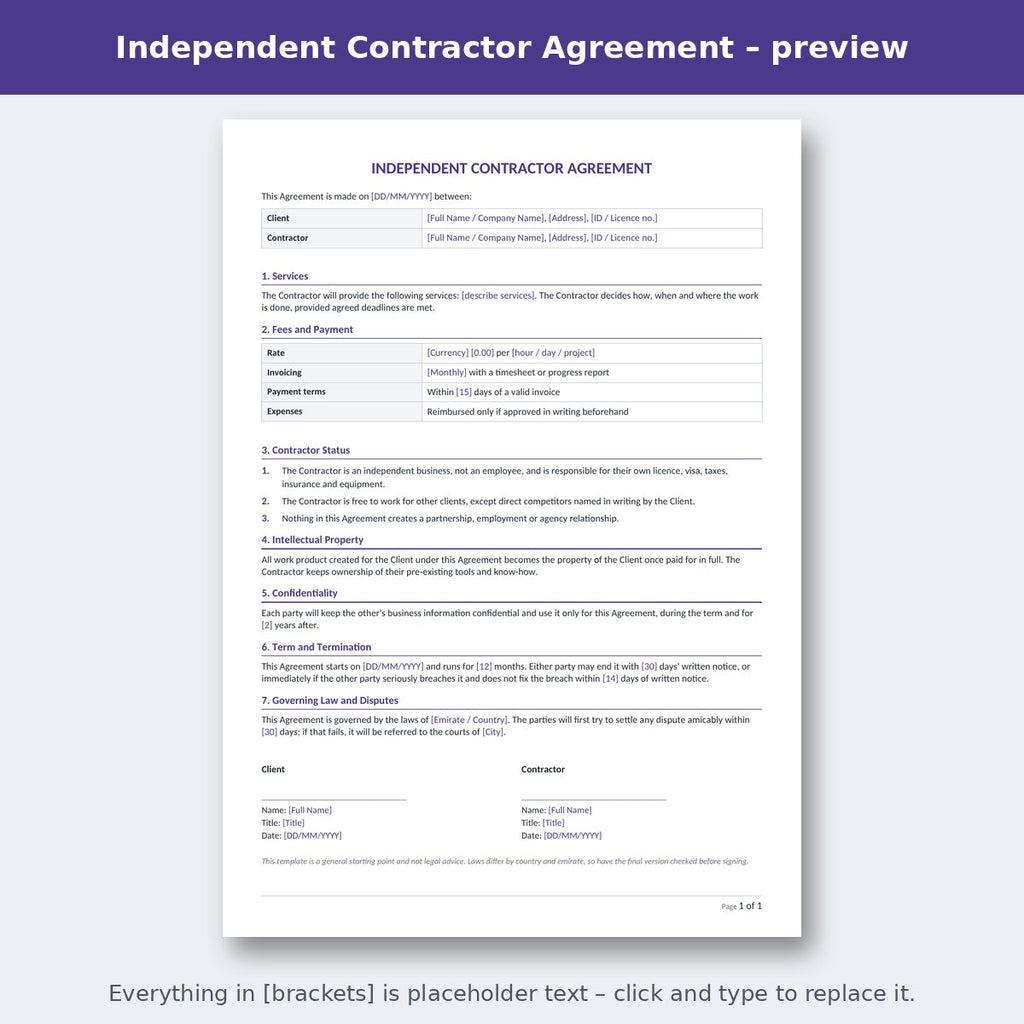 Independent Contractor Agreement – preview