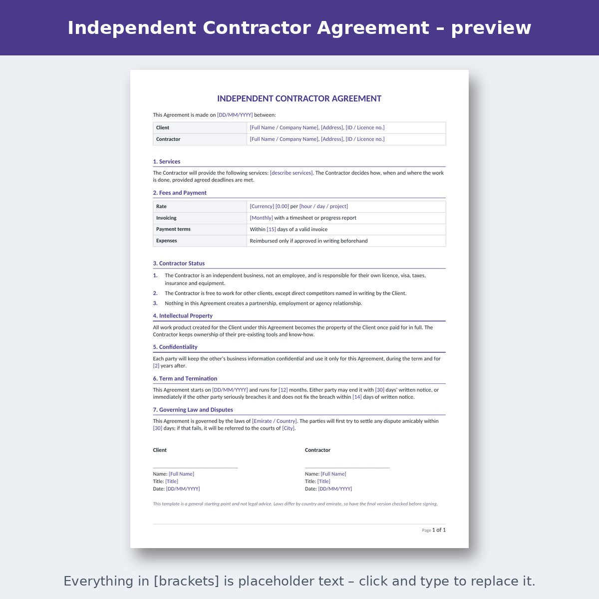 Independent Contractor Agreement – preview