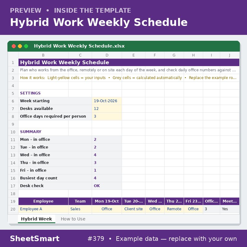 Hybrid Work Weekly Schedule – sheet preview