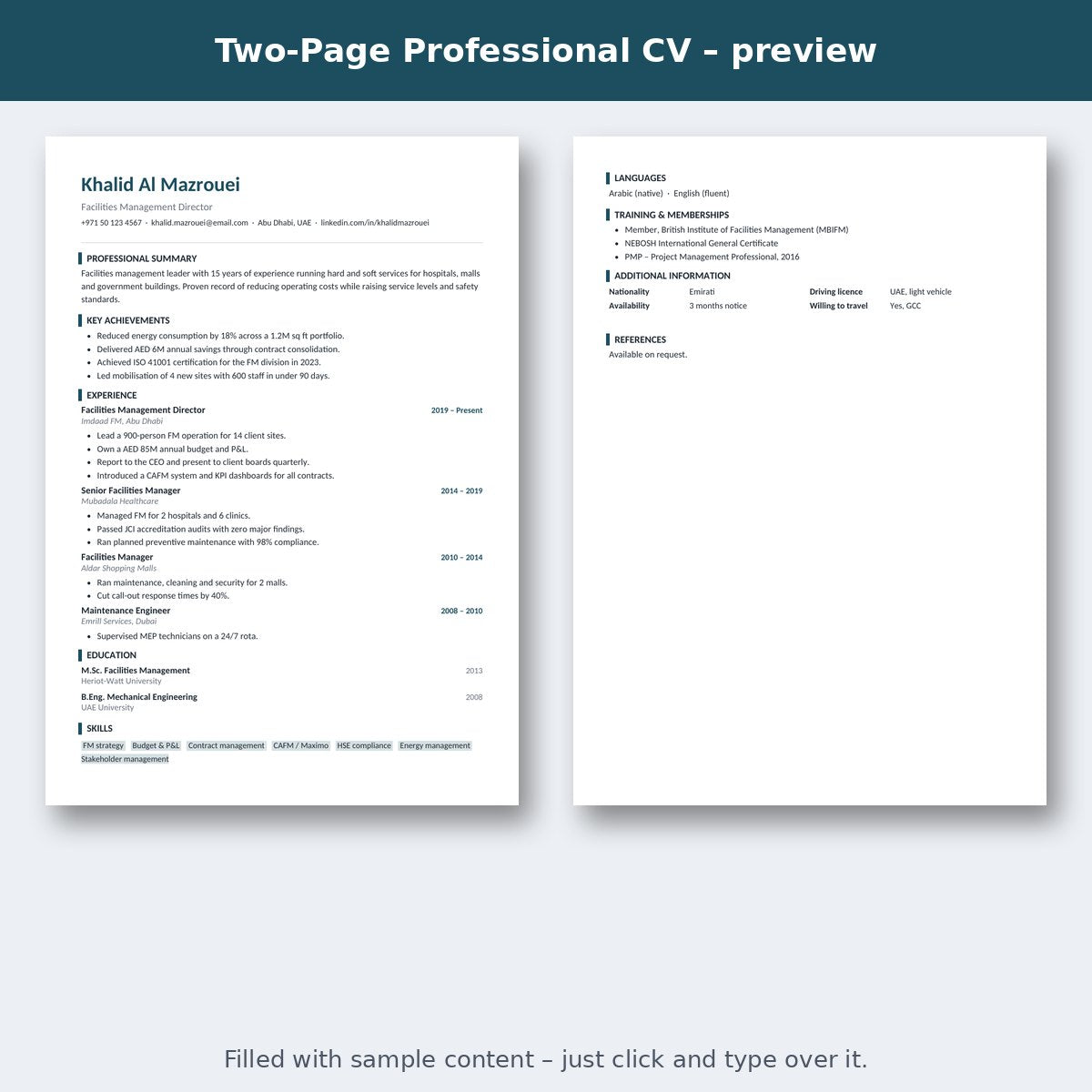 Two-Page Professional CV – preview