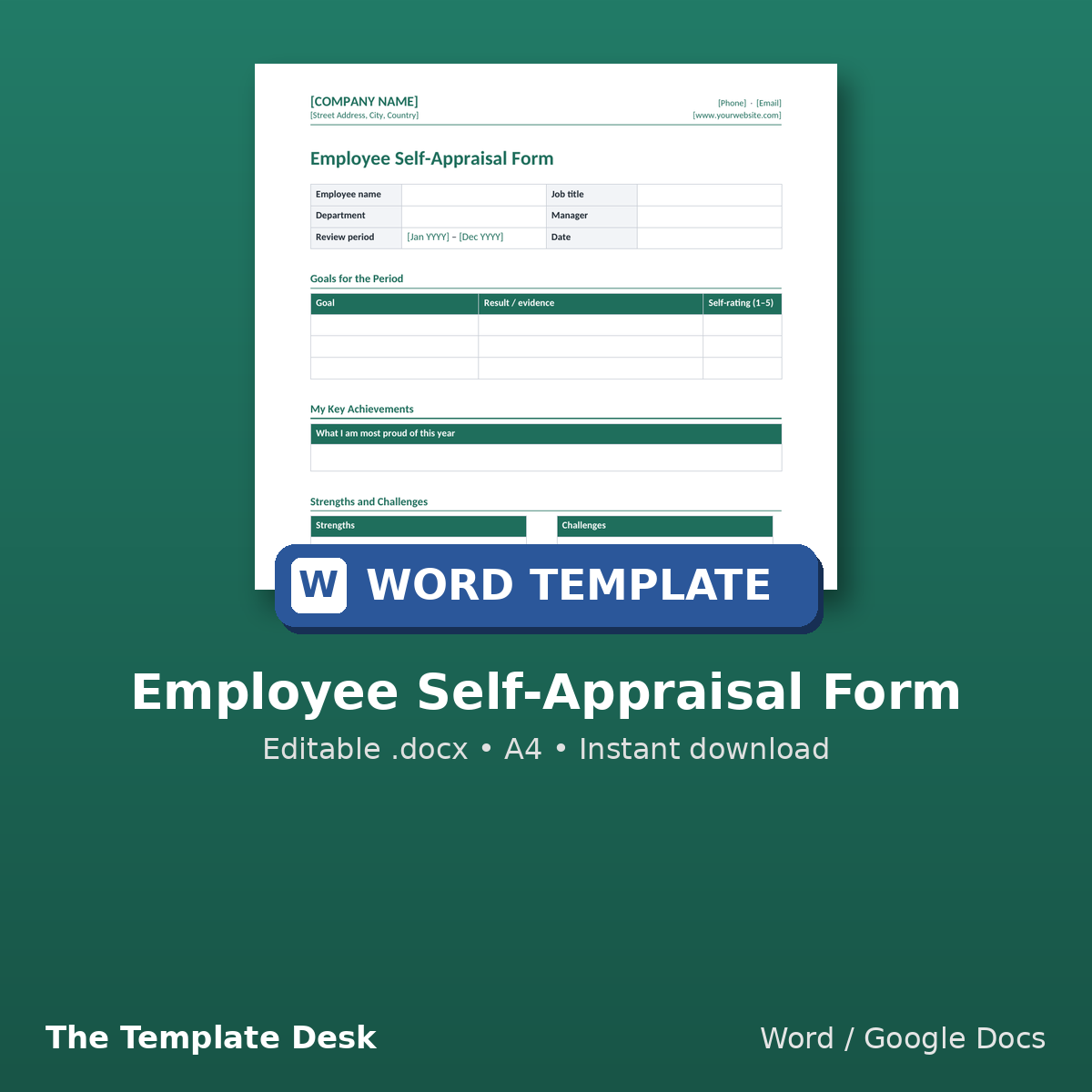 Employee Self-Appraisal Form – cover