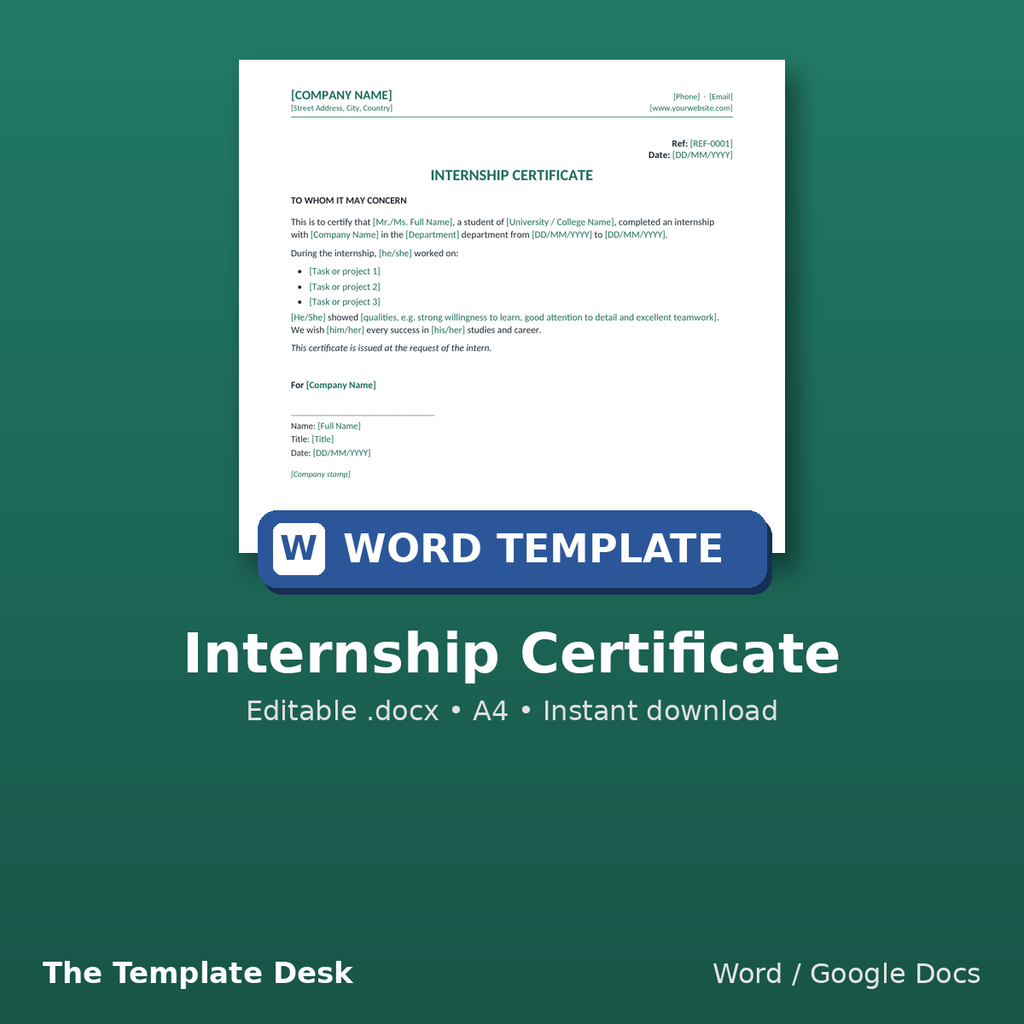 Internship Certificate – cover