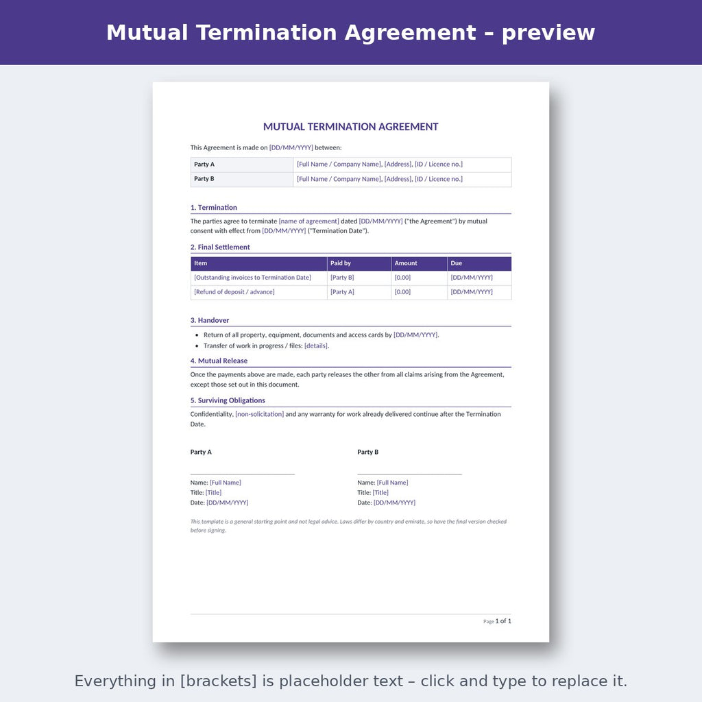 Mutual Termination Agreement – preview