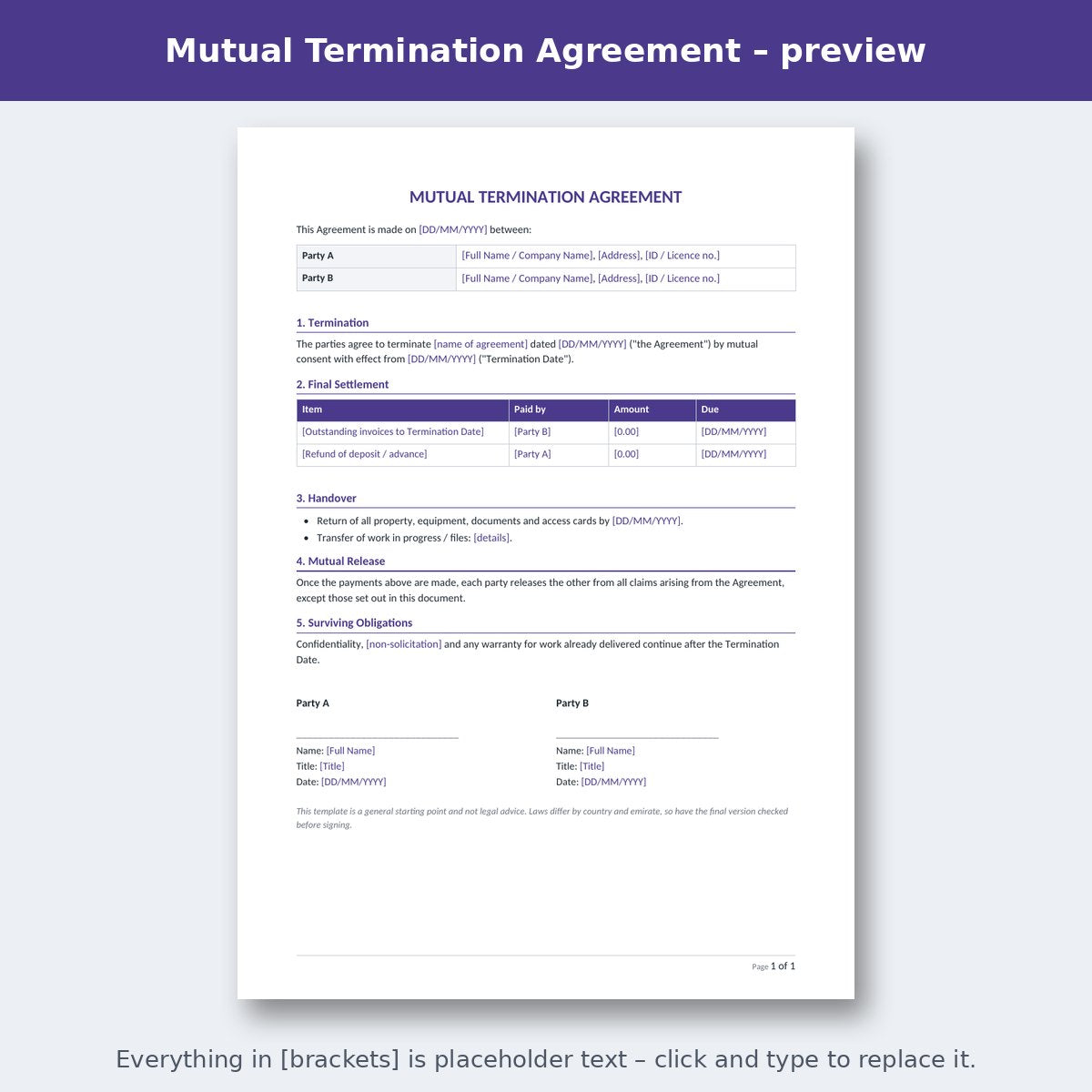 Mutual Termination Agreement – preview