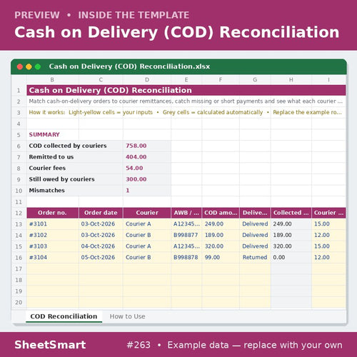 Cash on Delivery (COD) Reconciliation – sheet preview