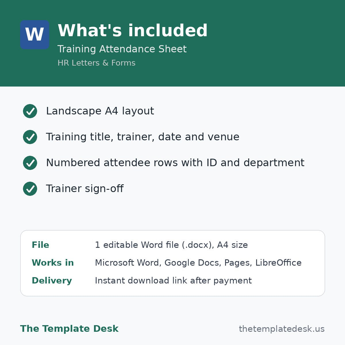 Training Attendance Sheet – what's included