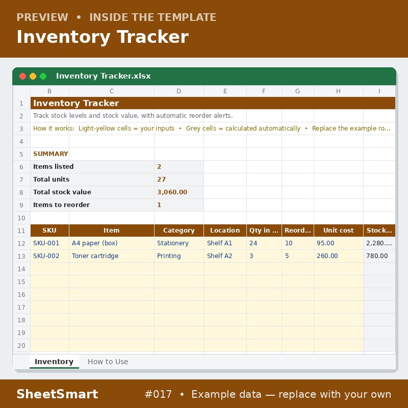 Inventory Tracker – sheet preview