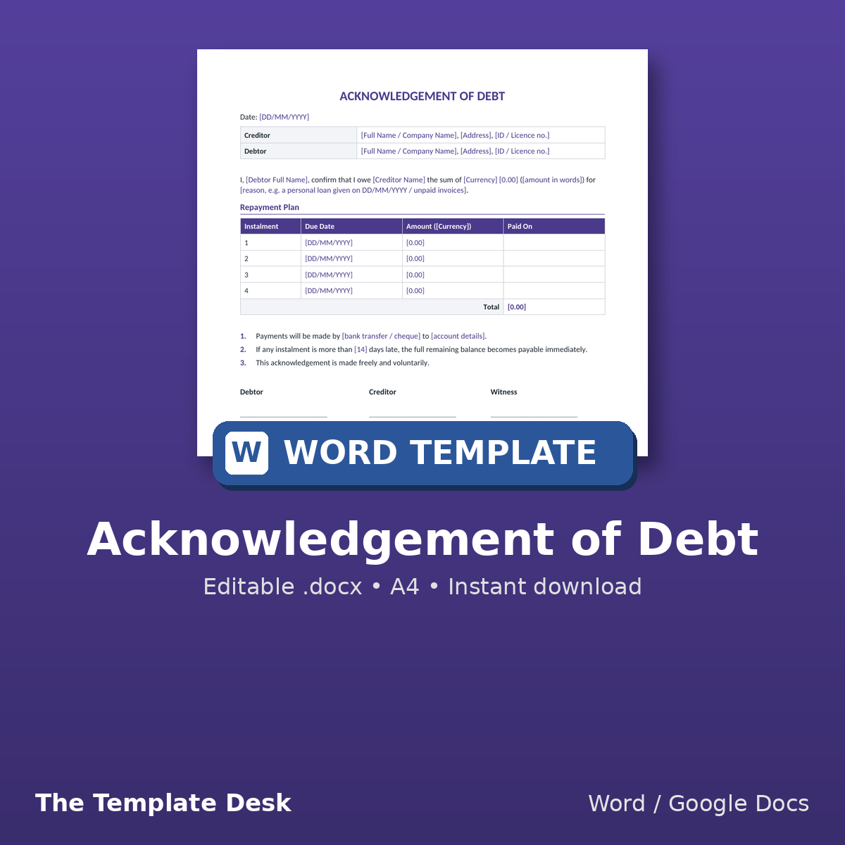 Acknowledgement of Debt – cover
