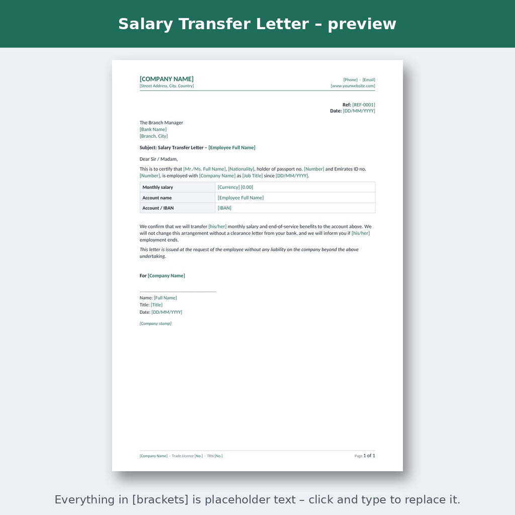 Salary Transfer Letter – preview