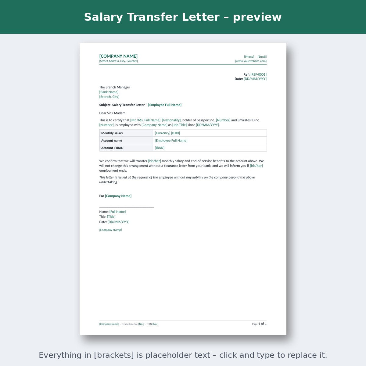 Salary Transfer Letter – preview