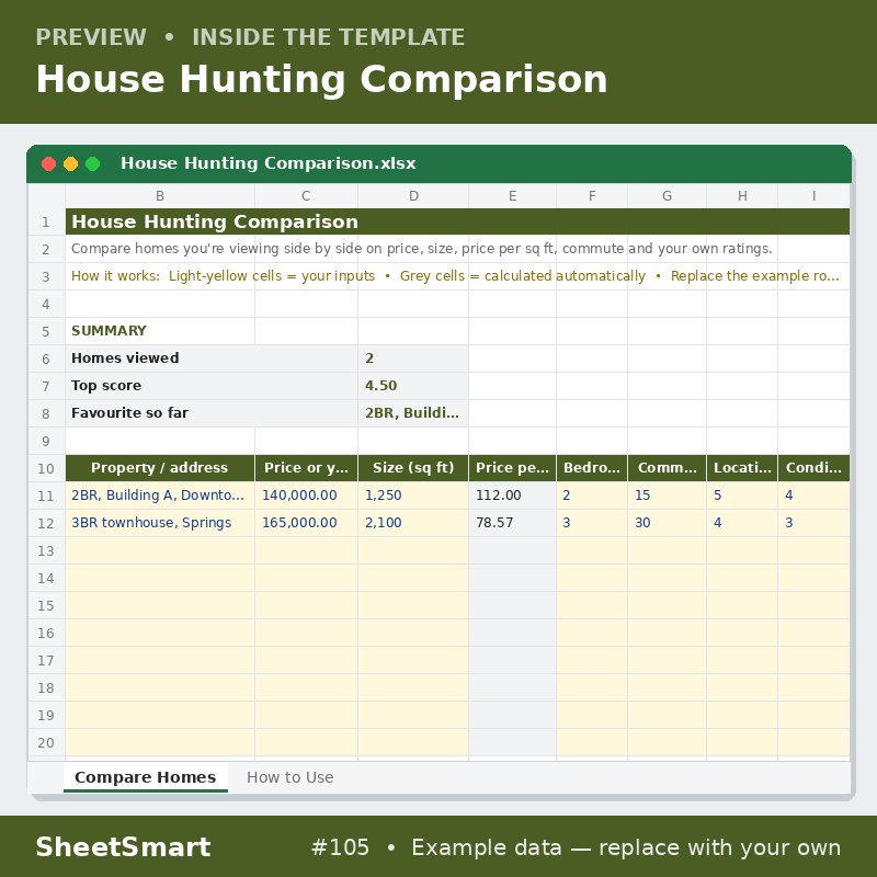 House Hunting Comparison – sheet preview