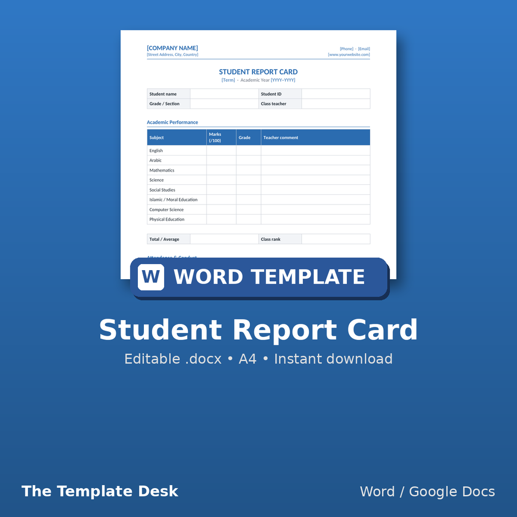 Student Report Card – cover