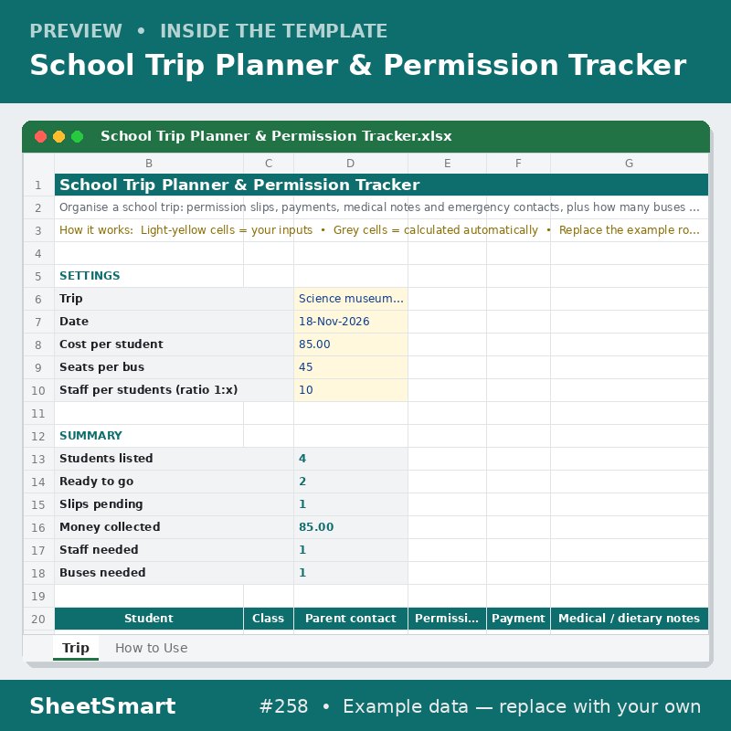 School Trip Planner & Permission Tracker – sheet preview