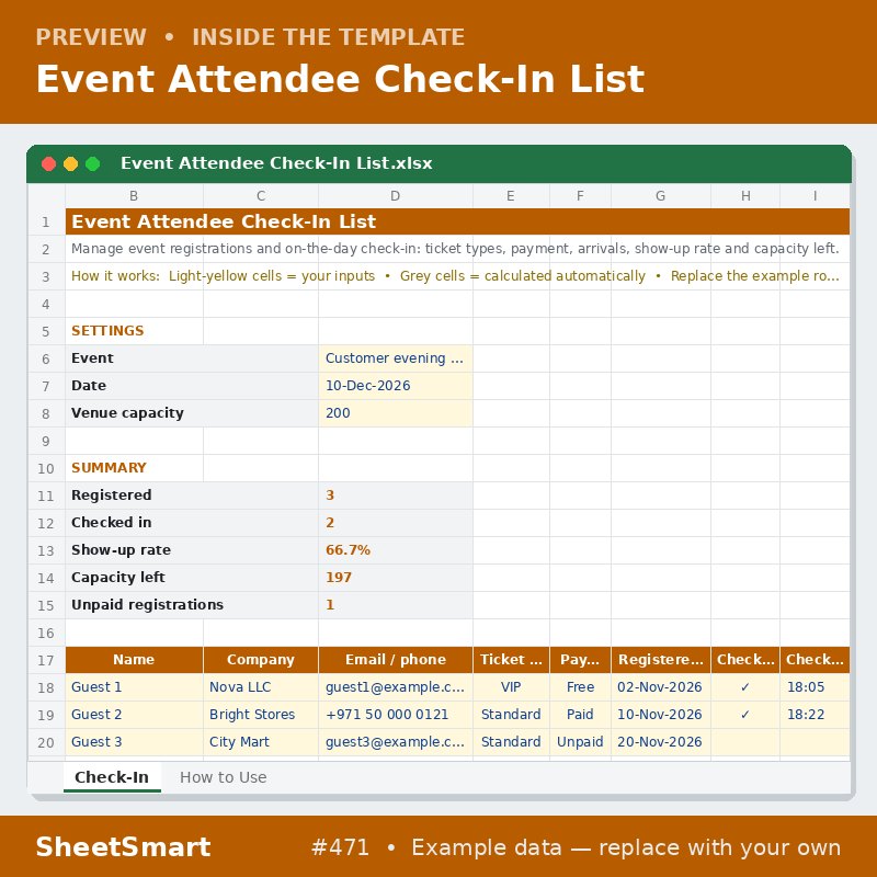 Event Attendee Check-In List – sheet preview