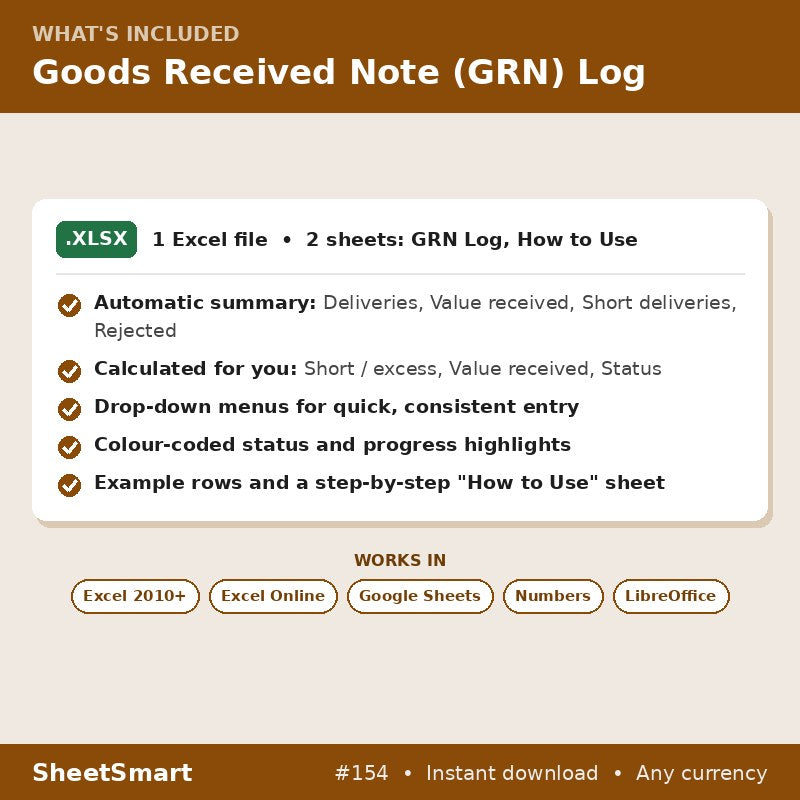 Goods Received Note (GRN) Log – what's included