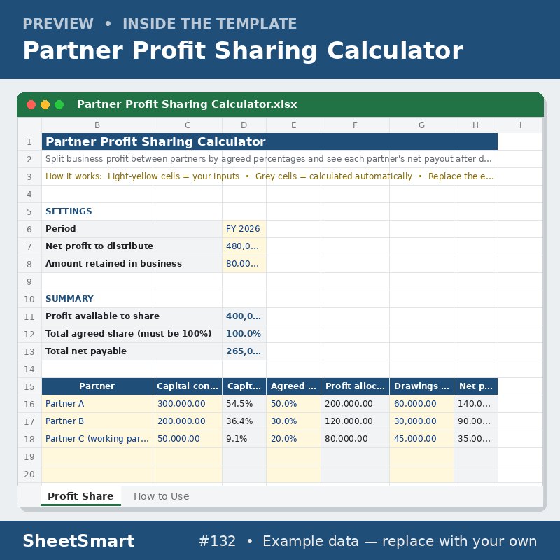 Partner Profit Sharing Calculator – sheet preview