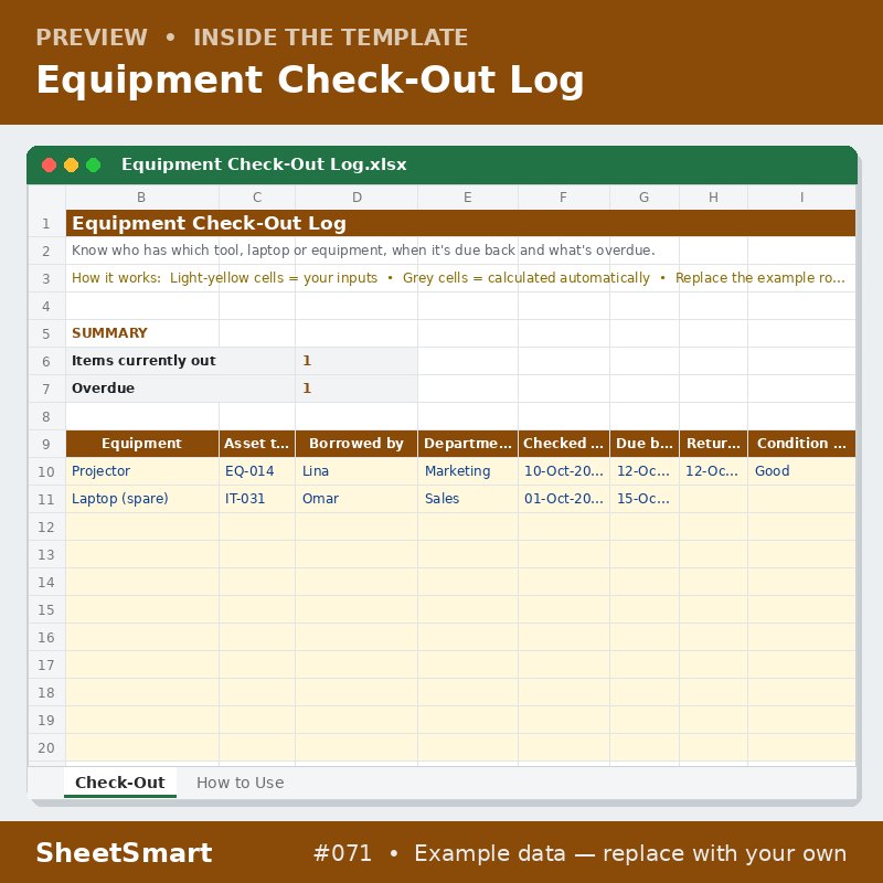 Equipment Check-Out Log – sheet preview