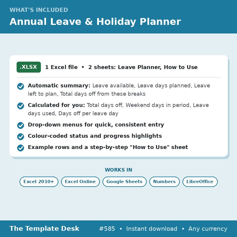 Annual Leave & Holiday Planner – what's included