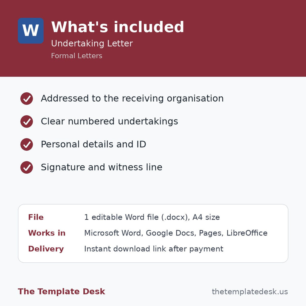 Undertaking Letter – what's included