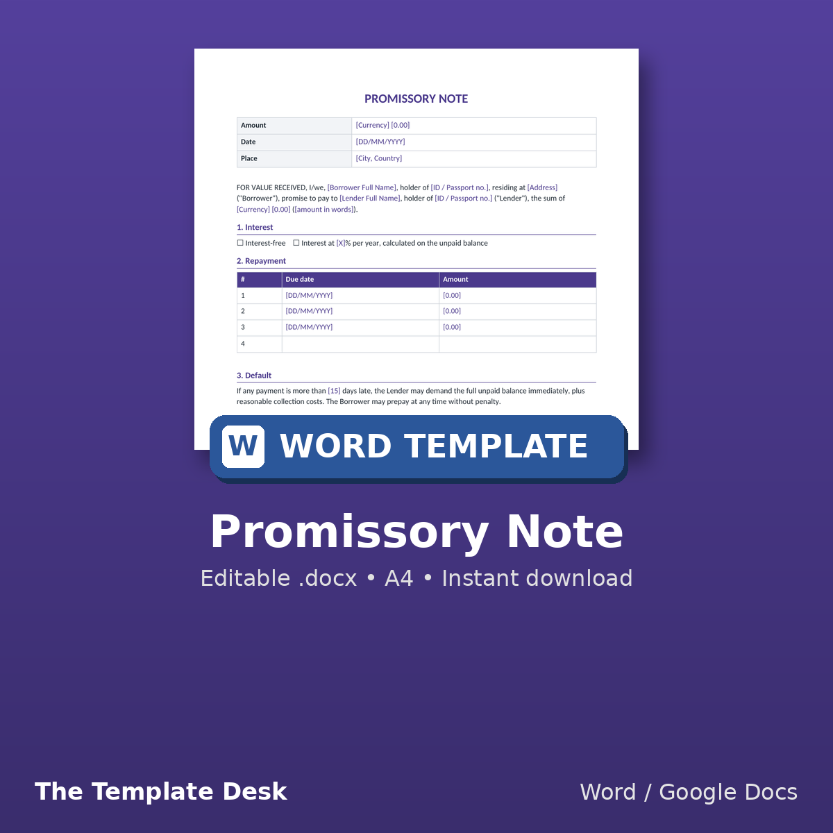 Promissory Note – cover