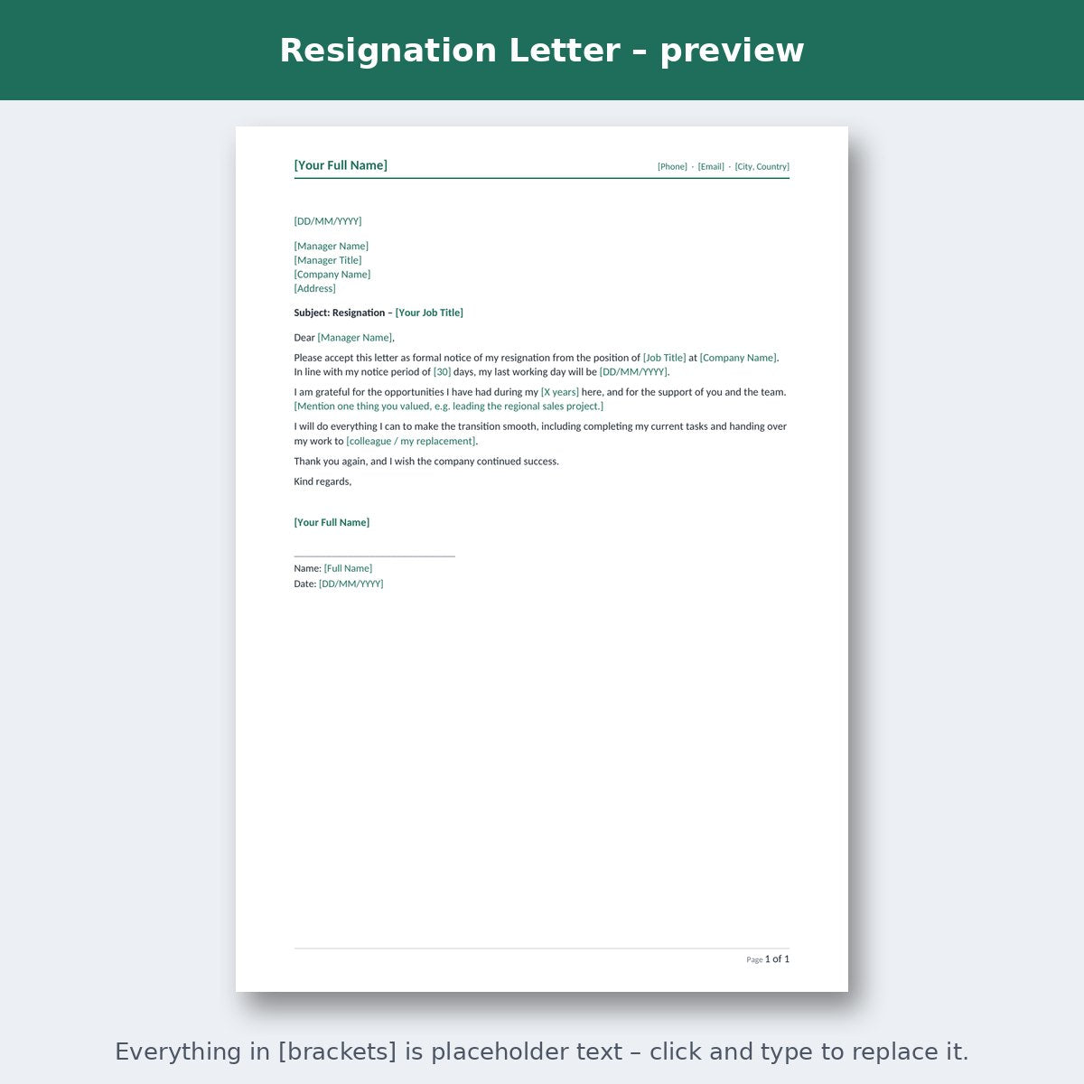Resignation Letter – preview