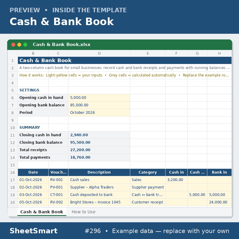 Cash & Bank Book – sheet preview