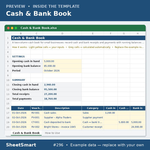 Cash & Bank Book – sheet preview