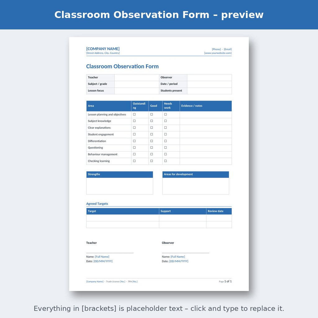 Classroom Observation Form – preview