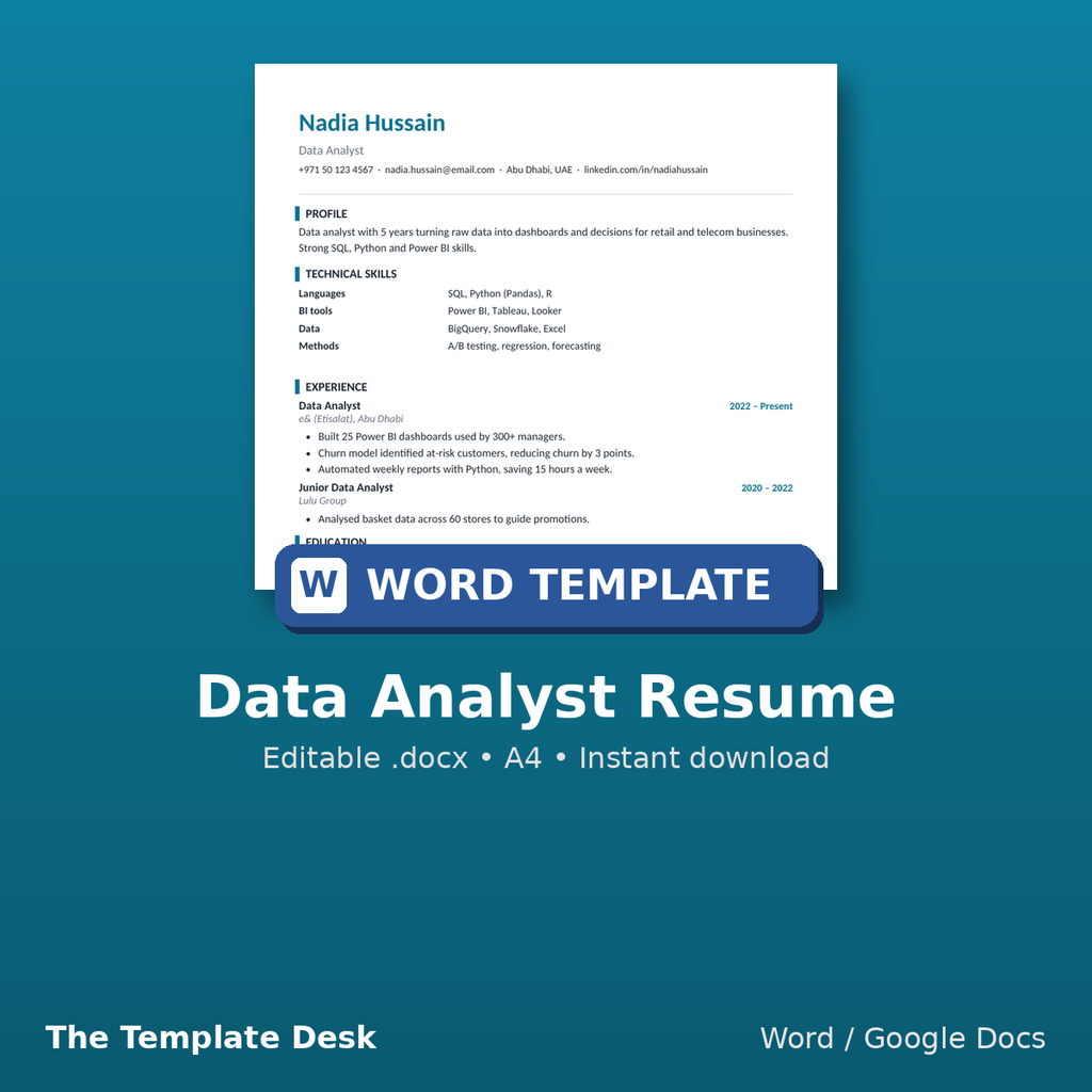 Data Analyst Resume – cover