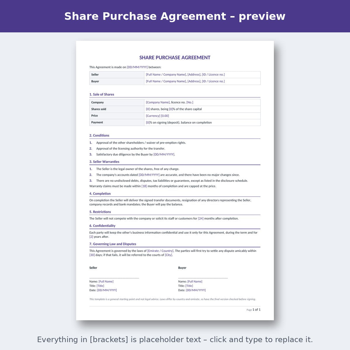 Share Purchase Agreement – preview