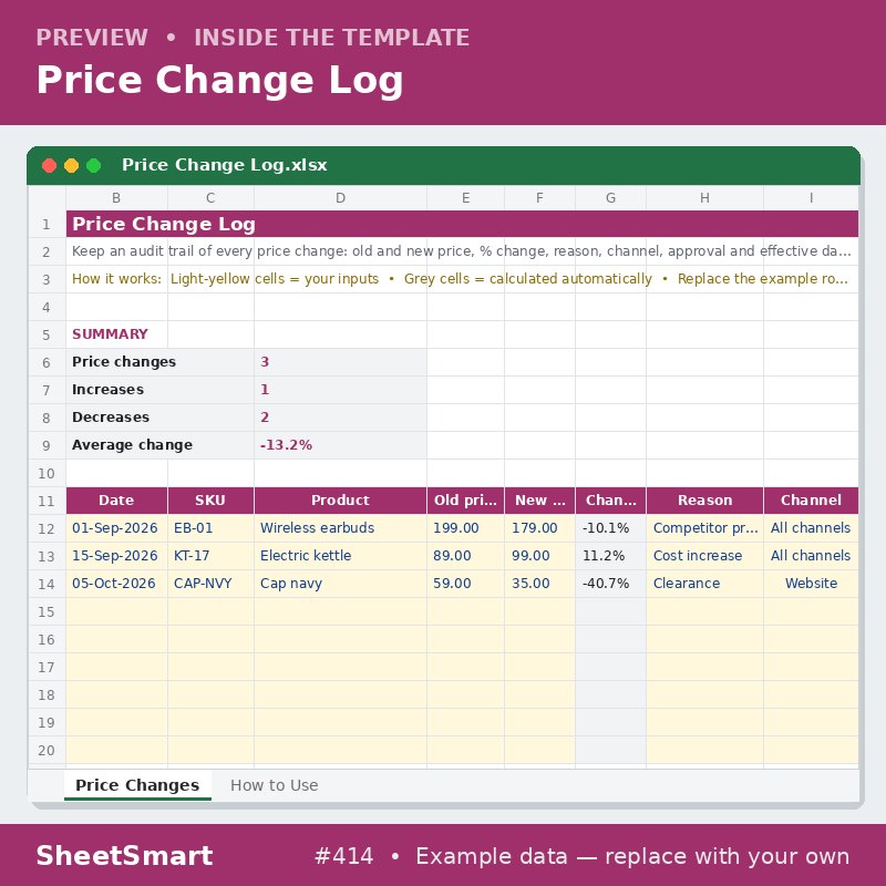 Price Change Log – sheet preview