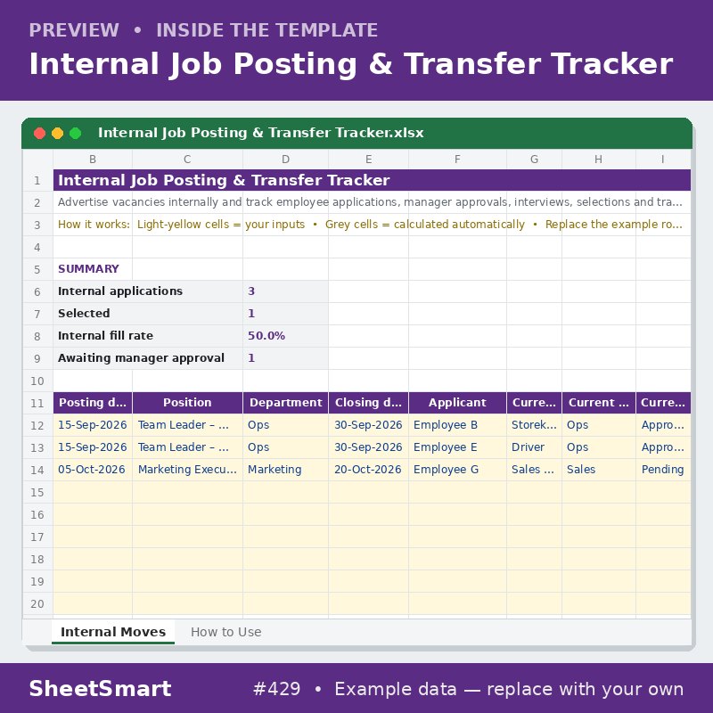 Internal Job Posting & Transfer Tracker – sheet preview