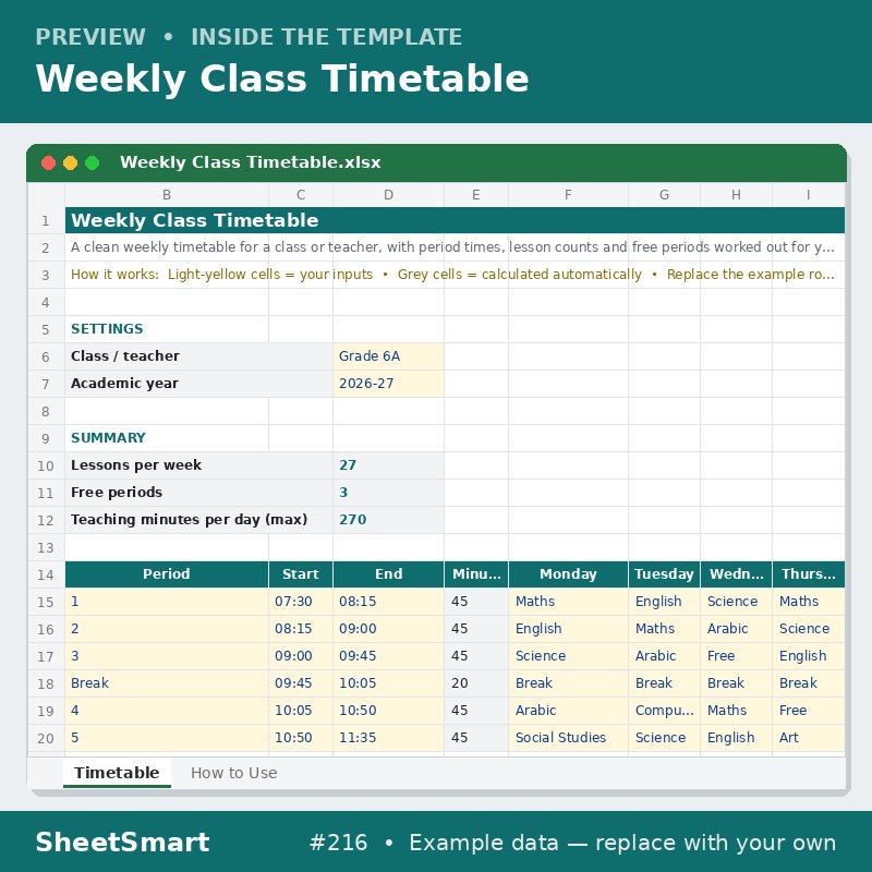 Weekly Class Timetable – sheet preview