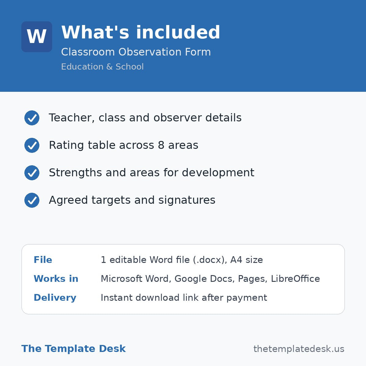 Classroom Observation Form – what's included