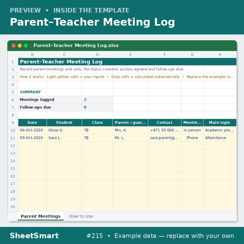 Parent–Teacher Meeting Log – sheet preview
