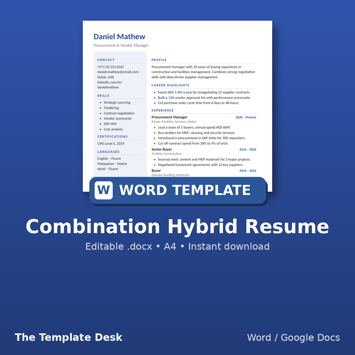 Combination Hybrid Resume – cover