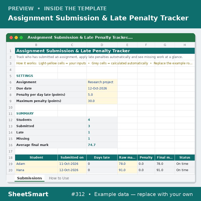 Assignment Submission & Late Penalty Tracker – sheet preview