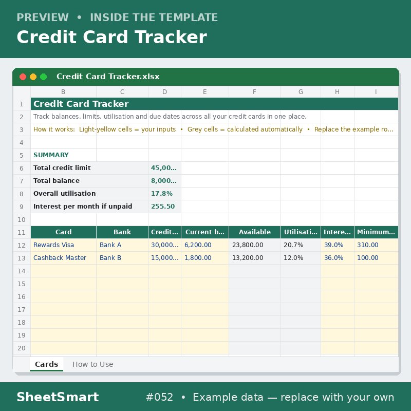 Credit Card Tracker – sheet preview