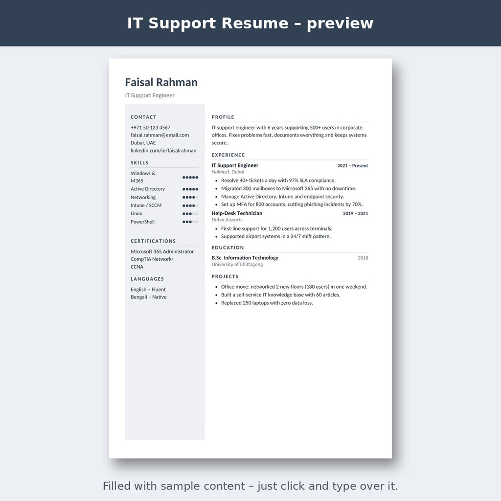 IT Support Resume – preview