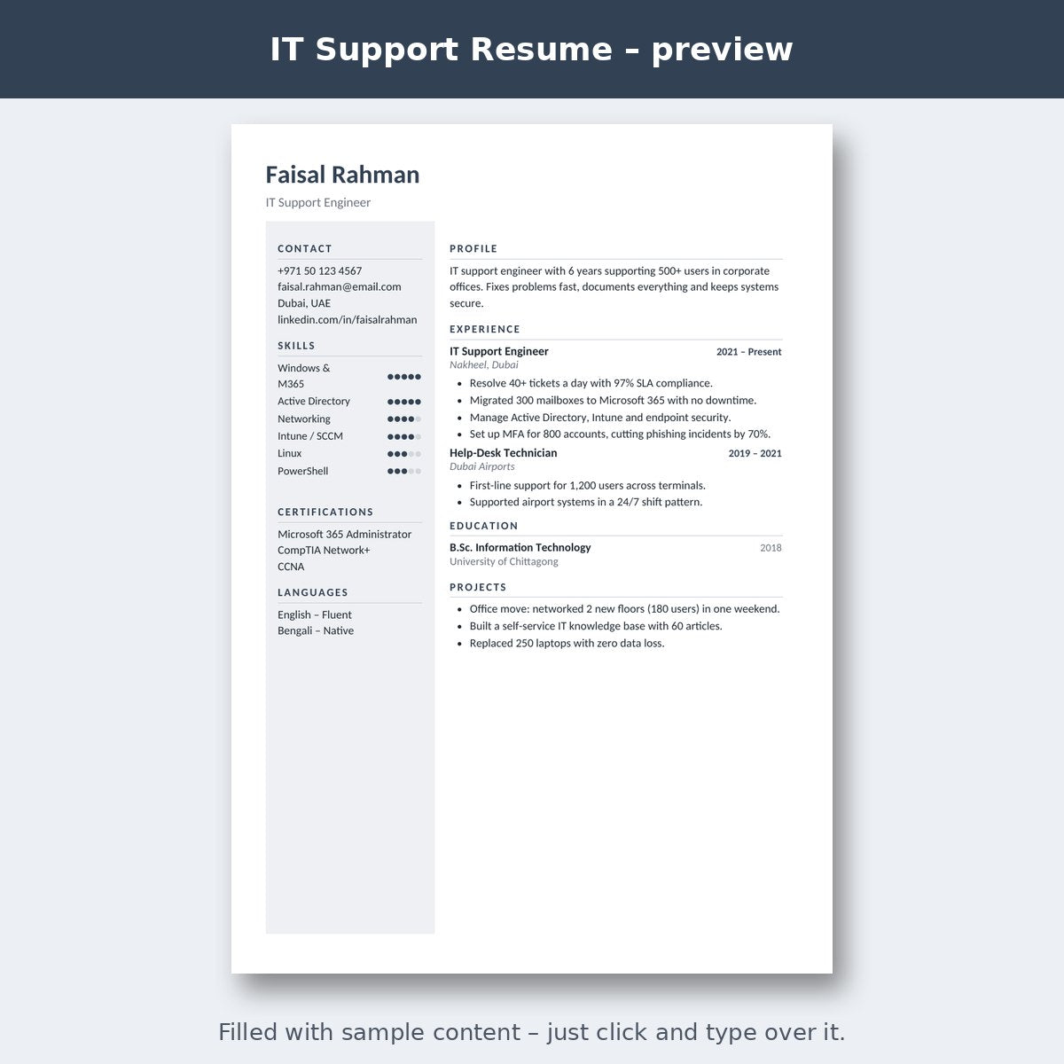 IT Support Resume – preview