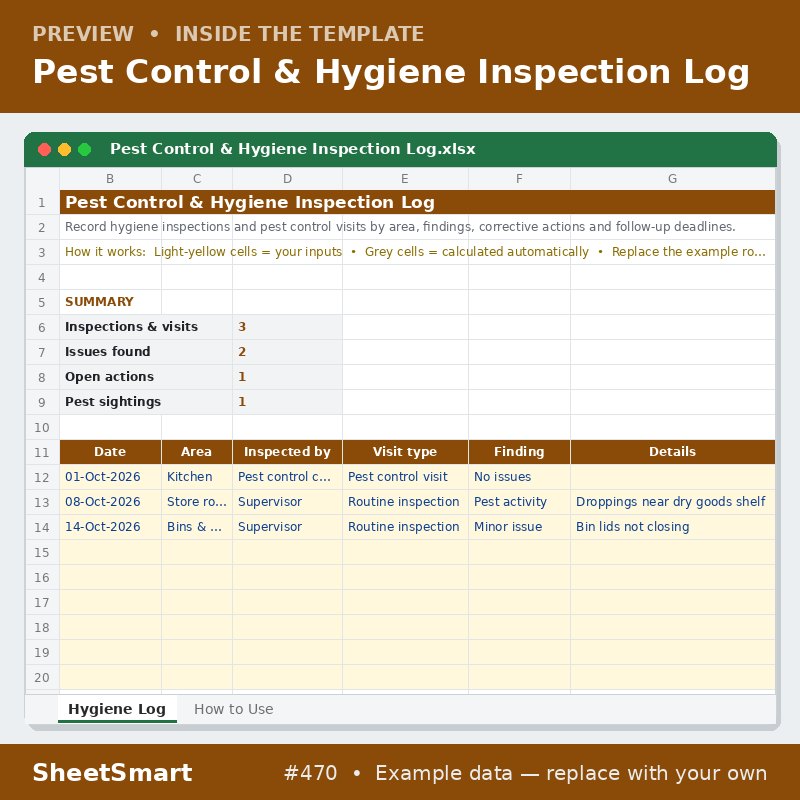 Pest Control & Hygiene Inspection Log – sheet preview