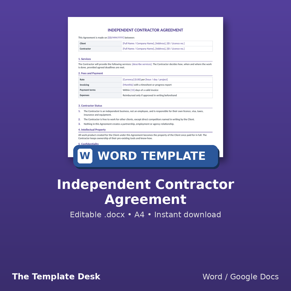 Independent Contractor Agreement – cover