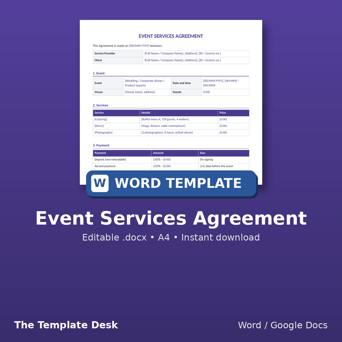 Event Services Agreement – cover