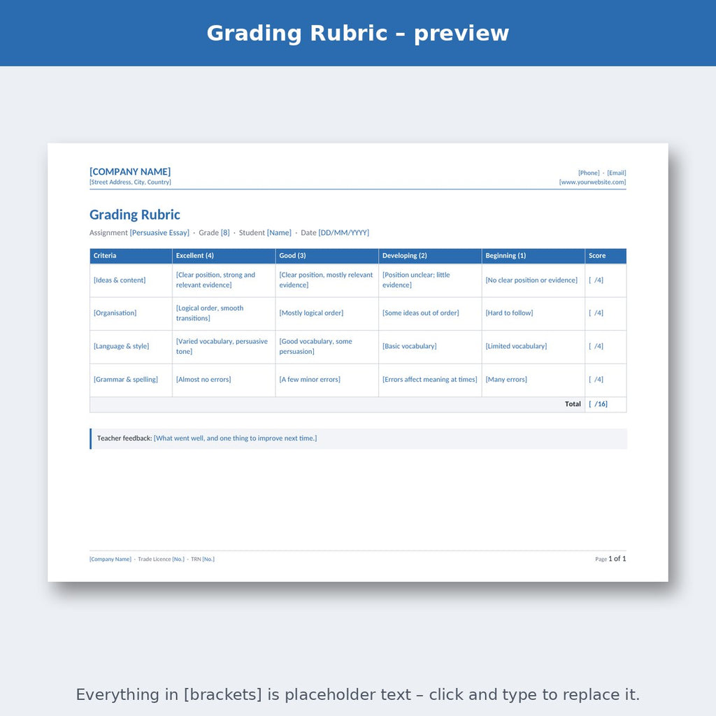 Grading Rubric – preview