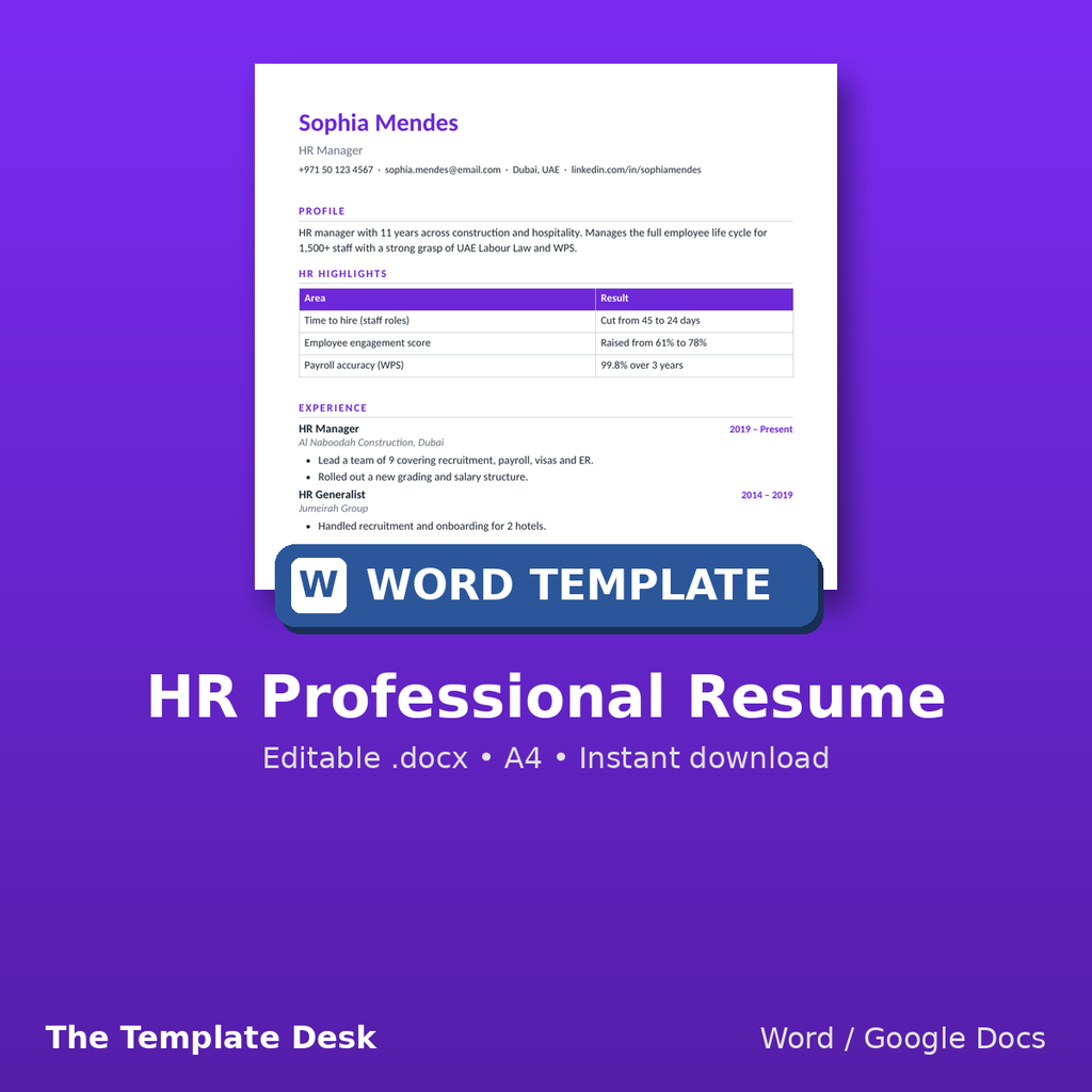 HR Professional Resume – cover