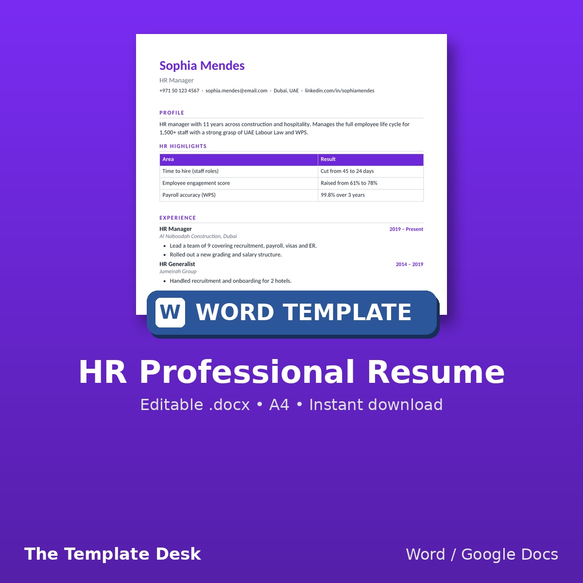 HR Professional Resume – cover