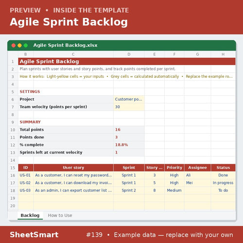 Agile Sprint Backlog – sheet preview