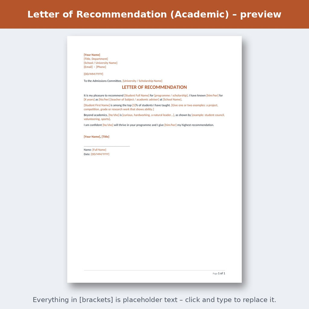 Letter of Recommendation (Academic) – preview