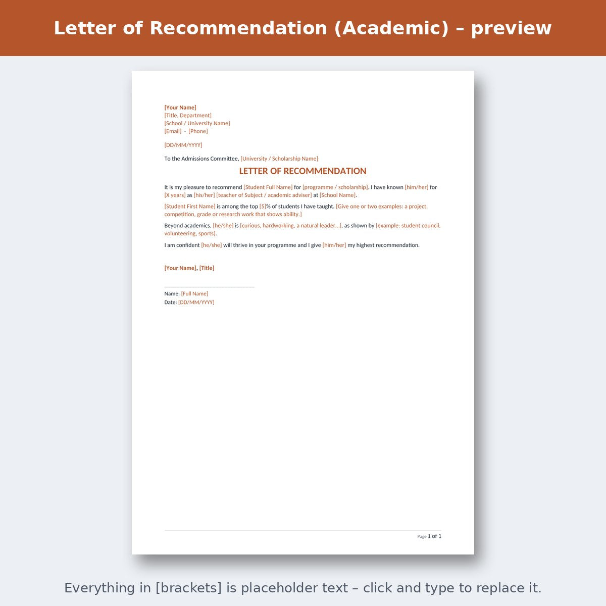 Letter of Recommendation (Academic) – preview